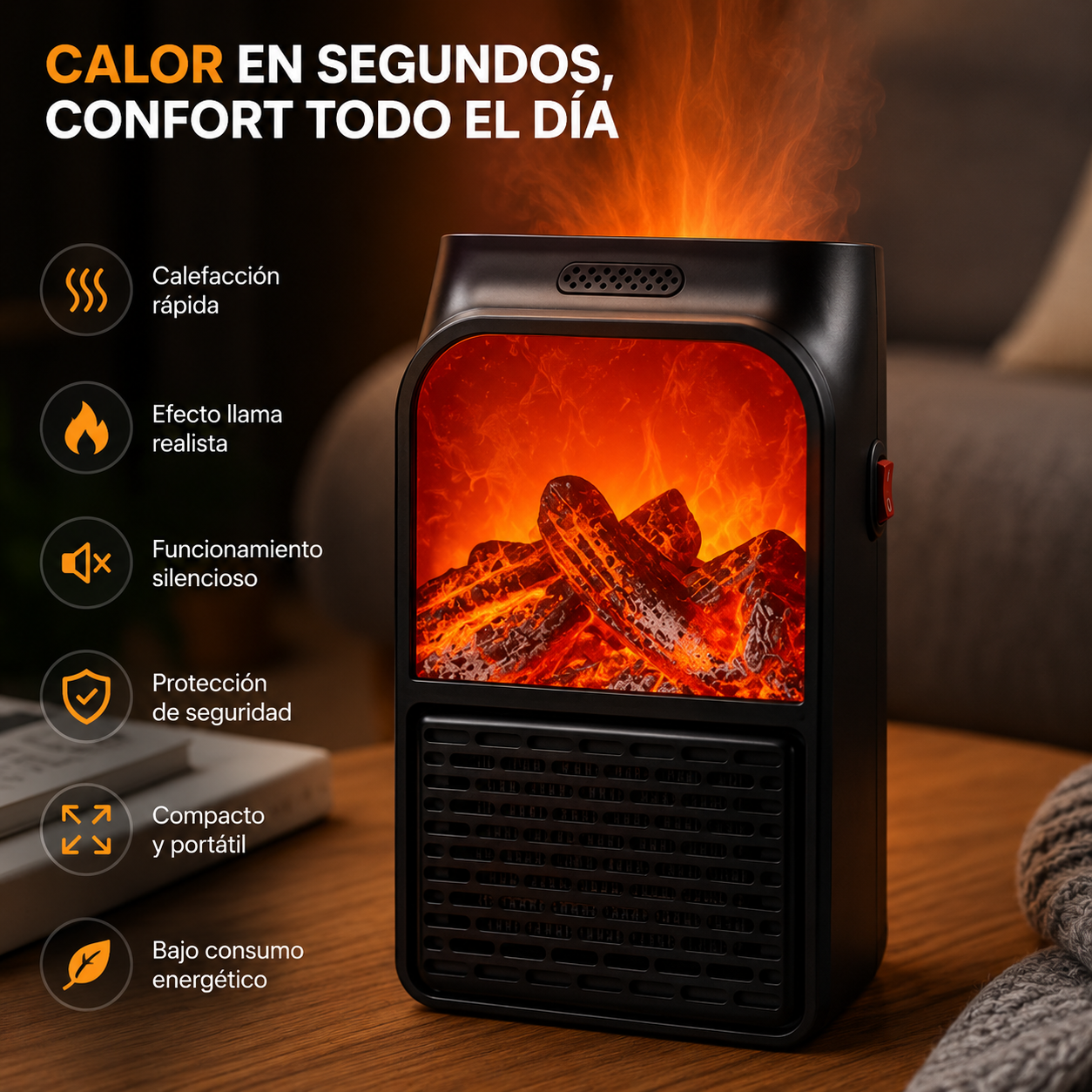 🔥 WarmFire™ | Mini Calefactor Portátil con Efecto Chimenea Realista