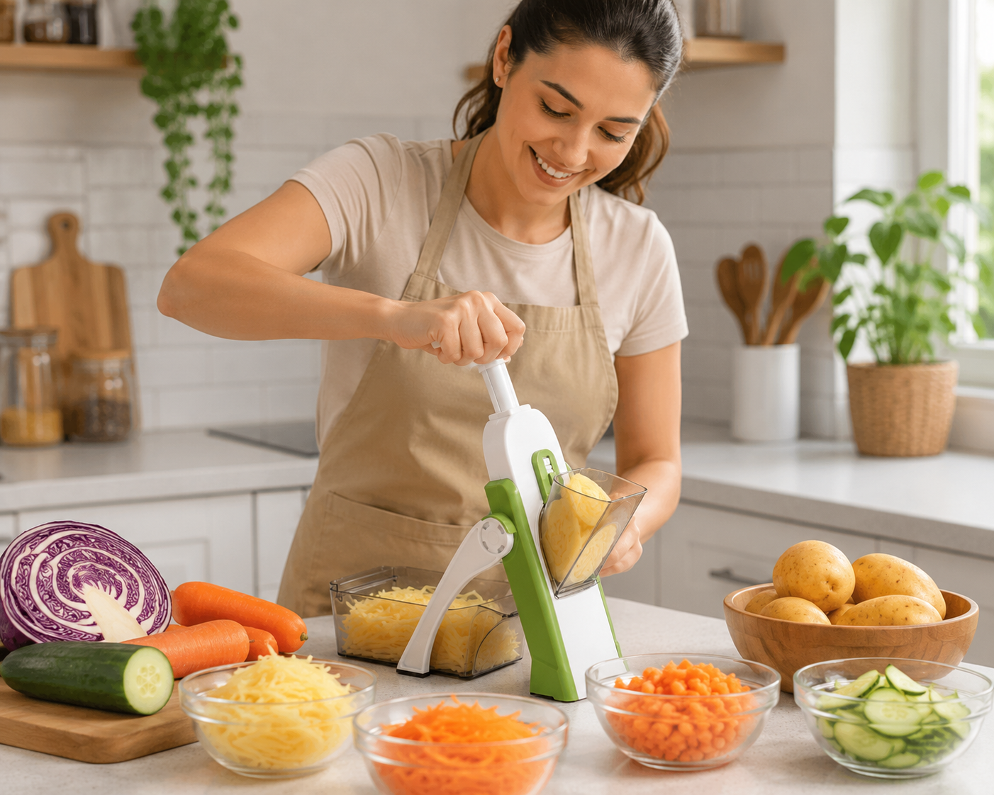 🥕 VeggieMaster™ | Cortador y Rallador Multifunción 4 en 1